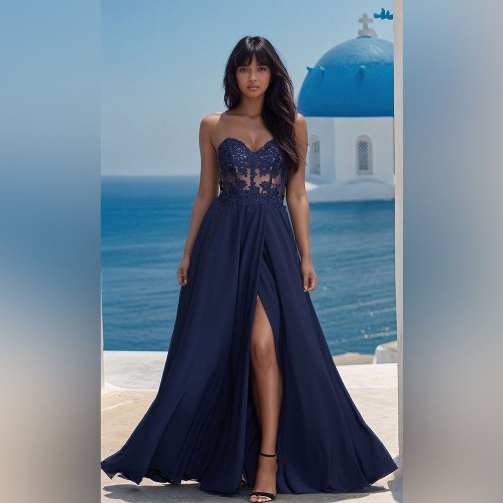 NWT Promgirl Sheer-Bodice Long Sweetheart Prom Dress size 6